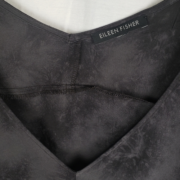 Eileen Fisher Black and Gray Silk Sleeveless Hi-Low Oversized VNeck Shirt Sz XL - Picture 3 of 11